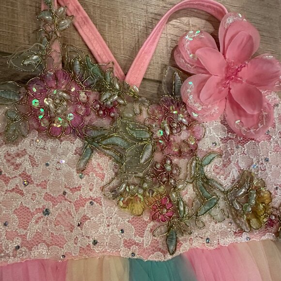 COSTUME GALLERY CHILD SMALL PINK BLUE COMPETITION DANCE COSTUME JAZZ BALLET LYRI - Picture 5 of 8